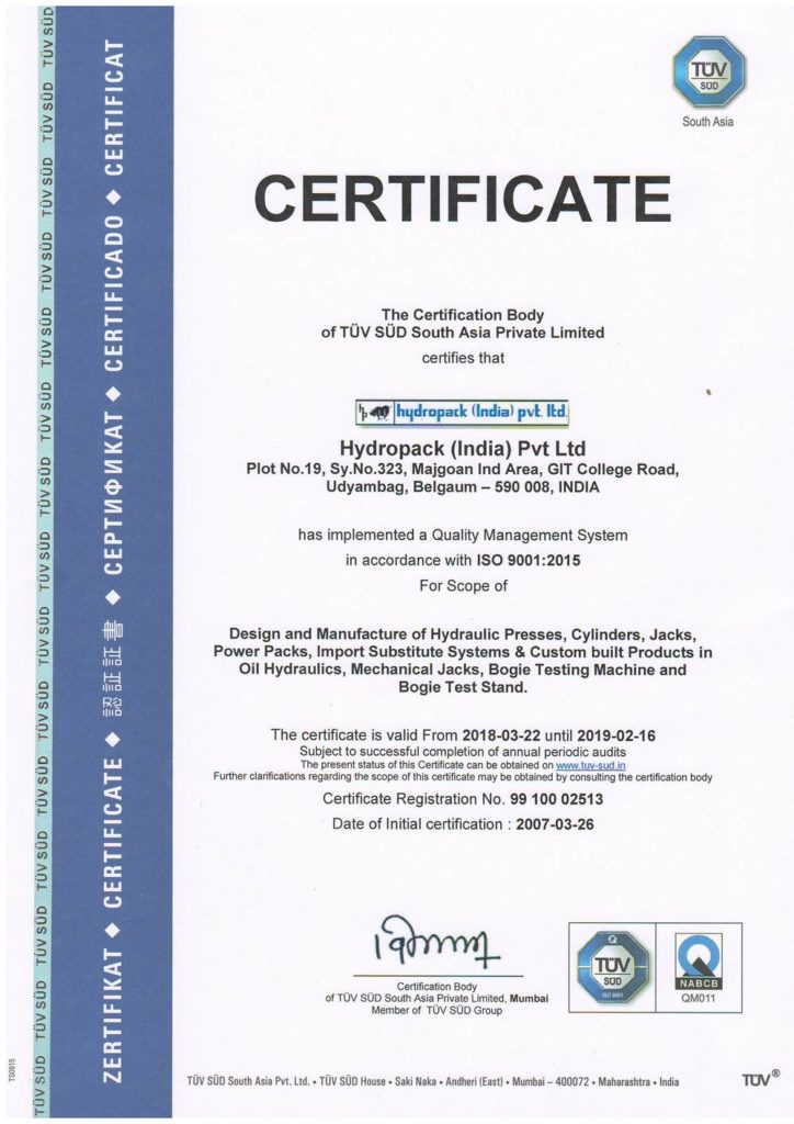 Certification - Hydropack India Pvt. Ltd.